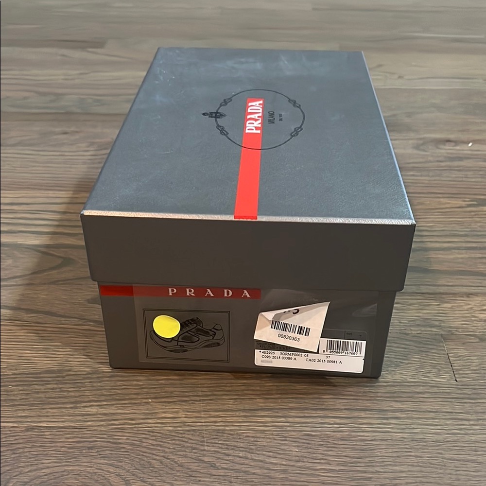 Prada Gray Shoe Box with Red Stripe